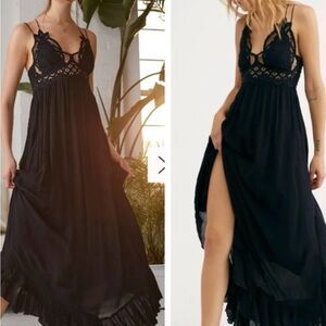 Free People Adella Maxi Dress - Lace Bodice, Cross straps open back – Excellent